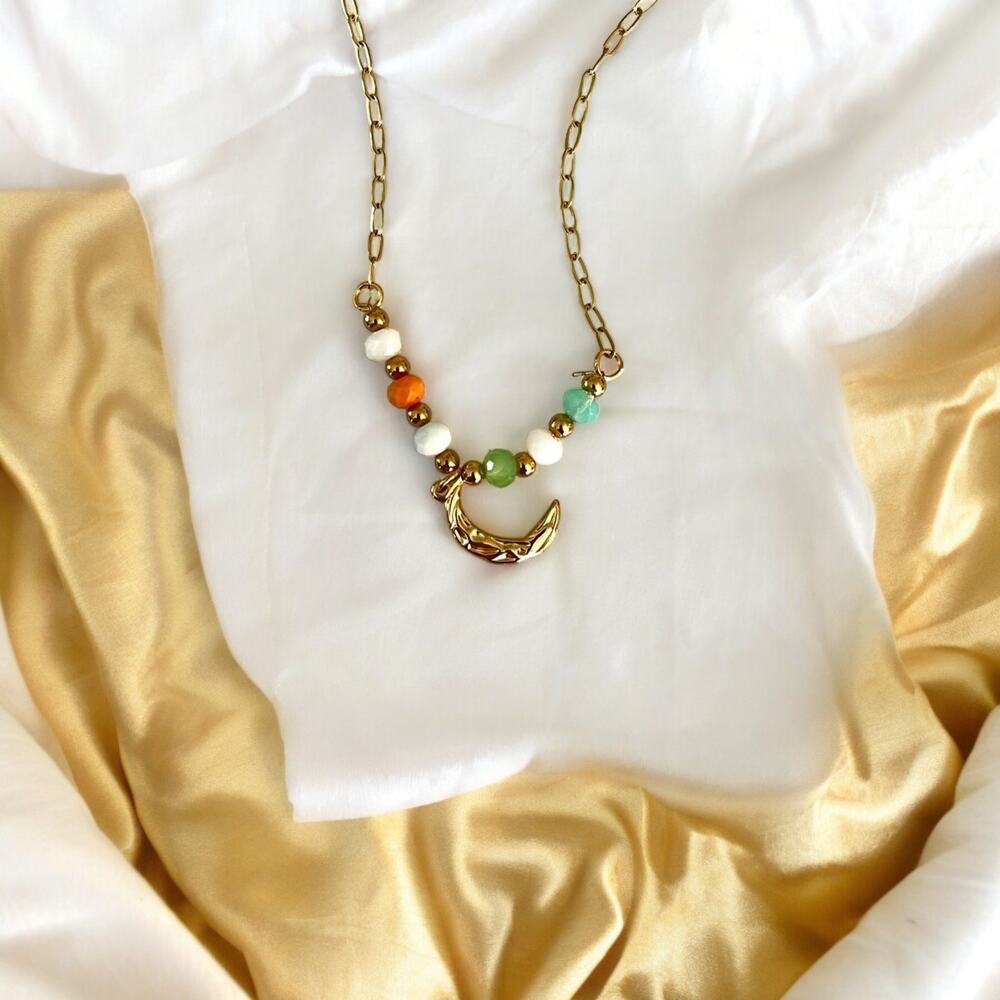 NEW 18K gold plated beaded moon paper clip chain necklace jewelry B21B